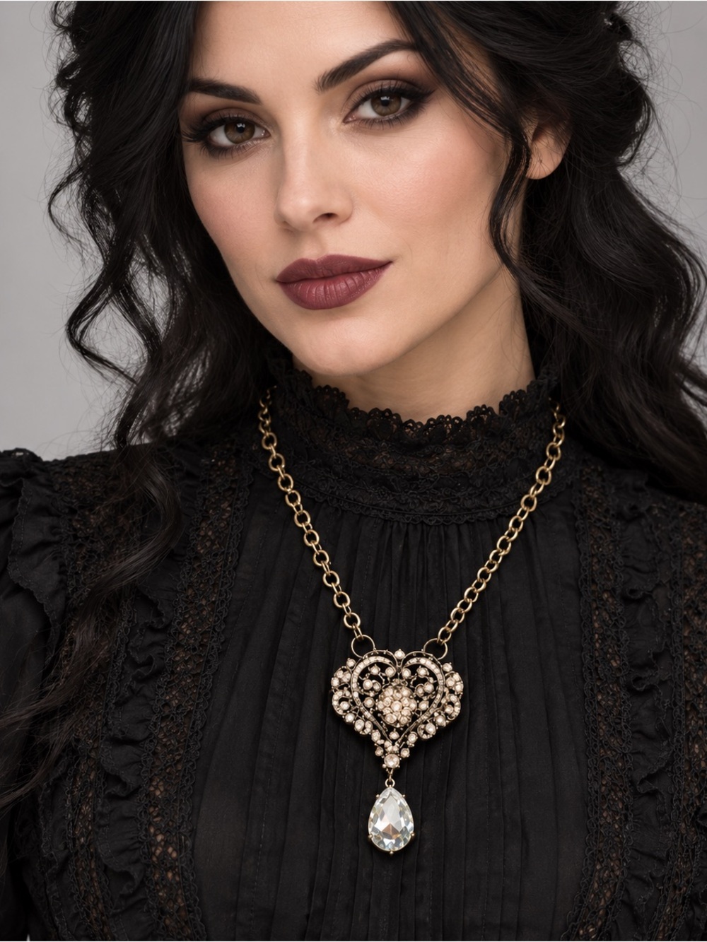 Brass Chainlink Heart Shaped‎ Large Pendant Necklace